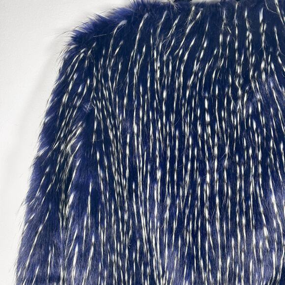 Navy Blue & White Faux Fur Jacket Cardigan Banana U.S.A. Size M Pre-Loved - Picture 8 of 14